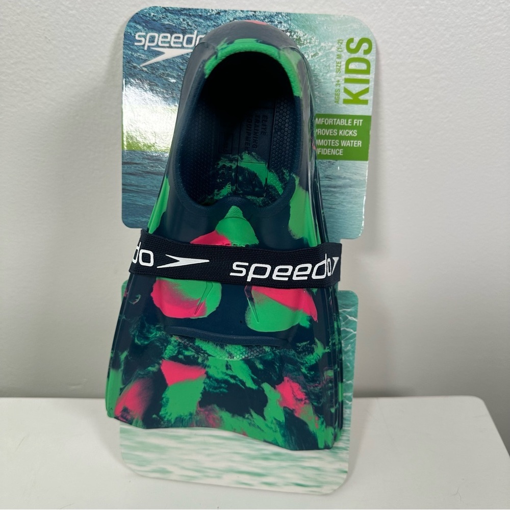 Speedo Kids' Swim Fin - Green Marble - Size: M Shoe Size: 1-2 Ages 3+ - Picture 4 of 7